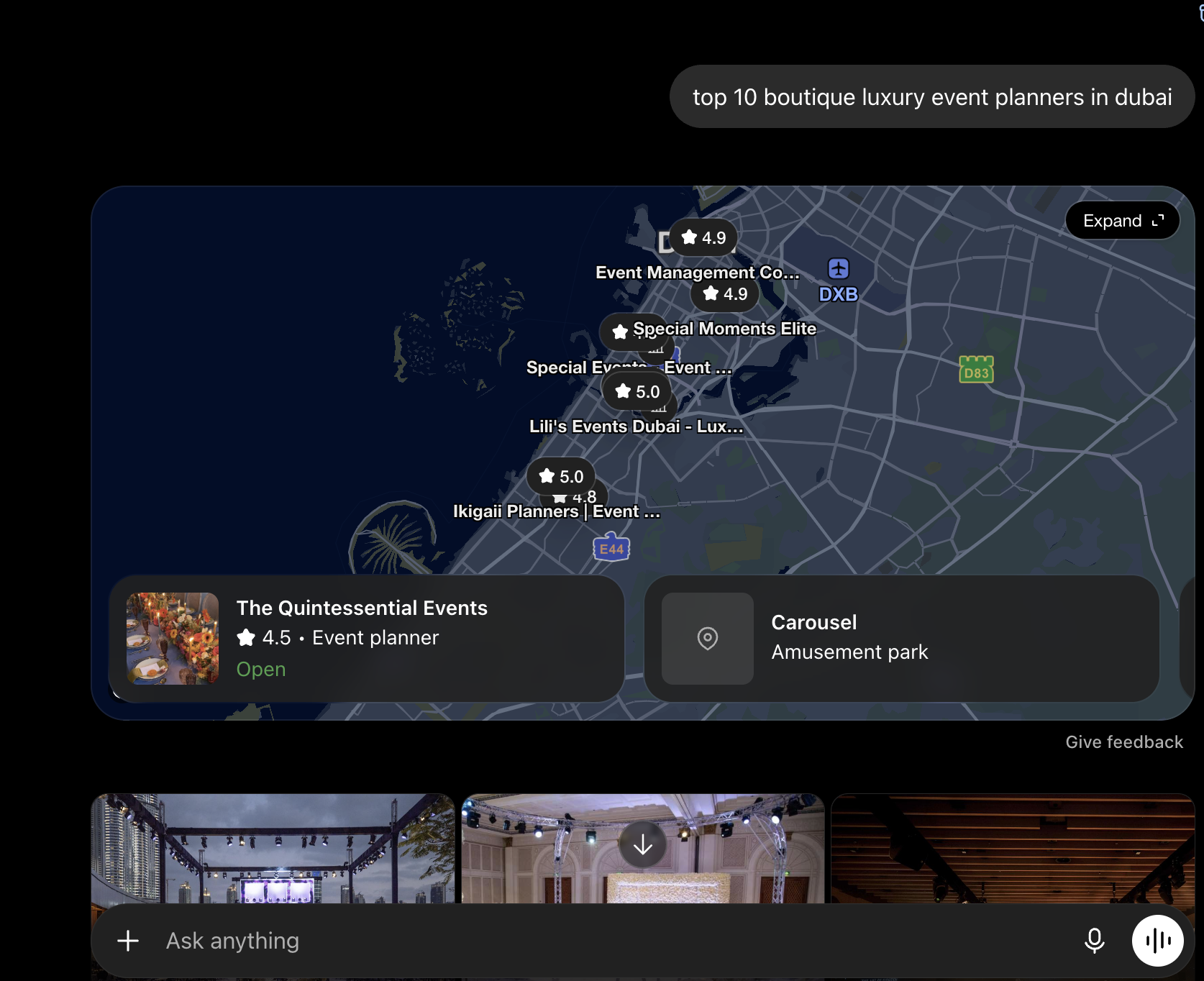 Featured first in the AI map results for luxury event planners in Dubai